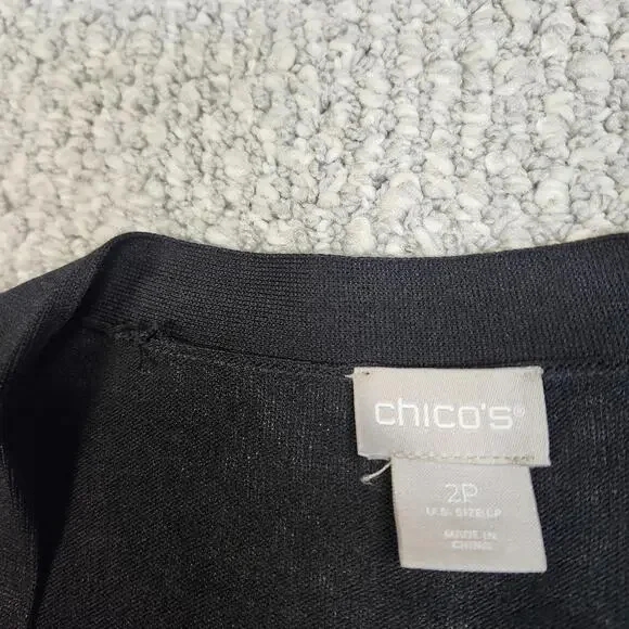 Chico's Black Cardigan with Large White Polka Dots, Size 2P - Picture 4 of 9